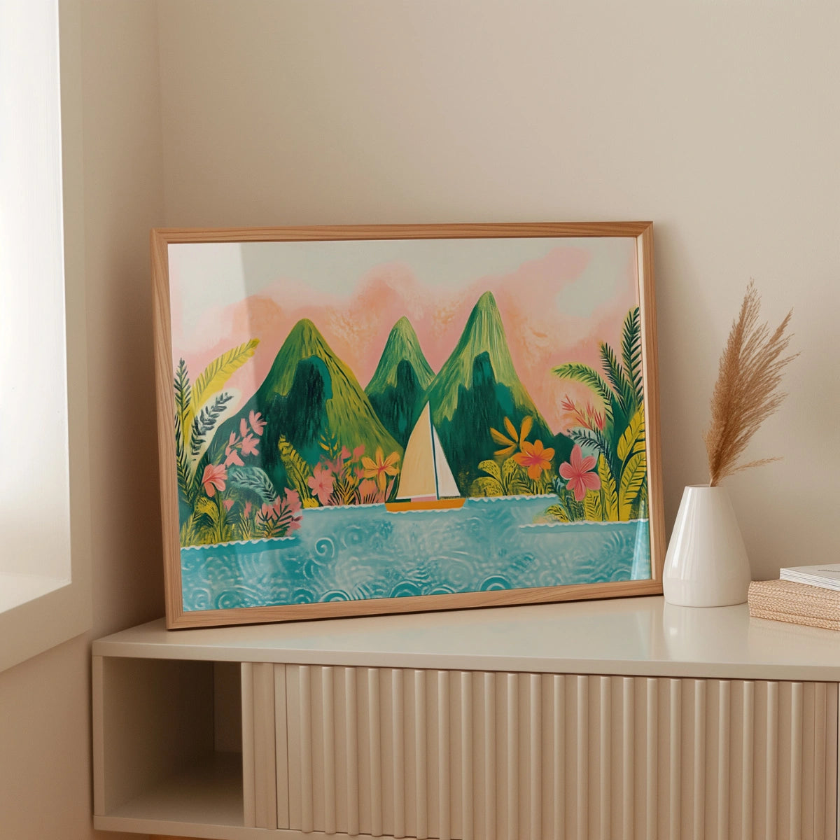 Tropical Sailing Wall Art – Colorful Island Print
