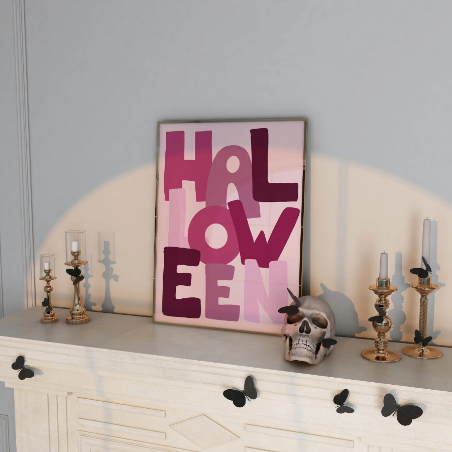 Moderner Halloween-Schriftzug-Druck – Wandbild in kräftigem Pink