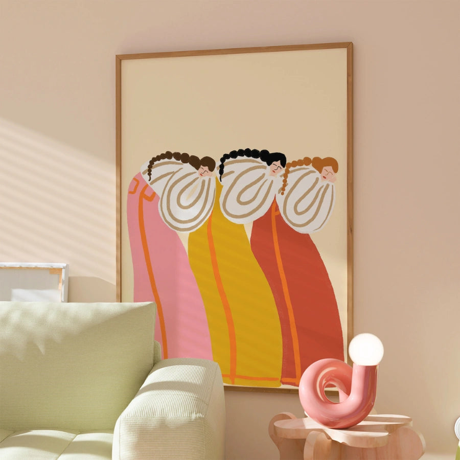 Sisterhood Boho Wall Art – Folk femminile nei toni del tramonto 