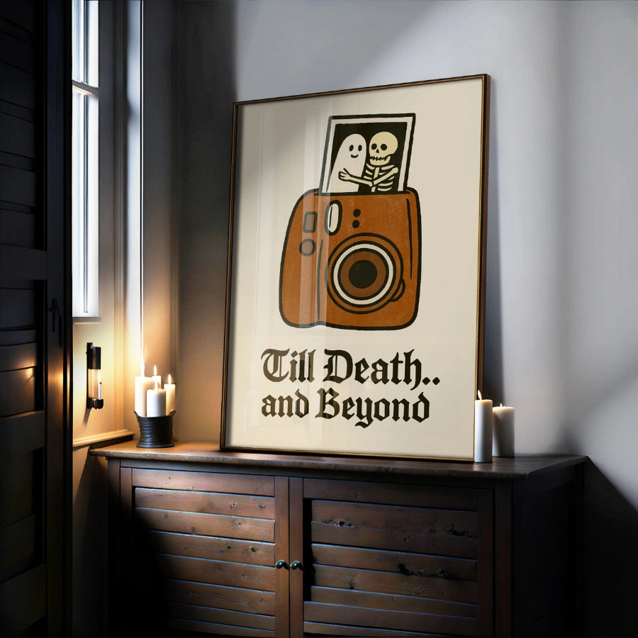 Till Death Halloween Print – Ghost and Skeleton Couple Art