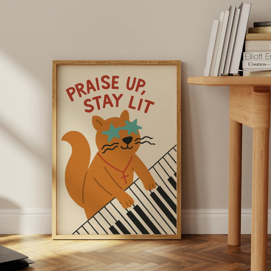 Praise Up Stay Lit Wall Art - Funny Christian Print