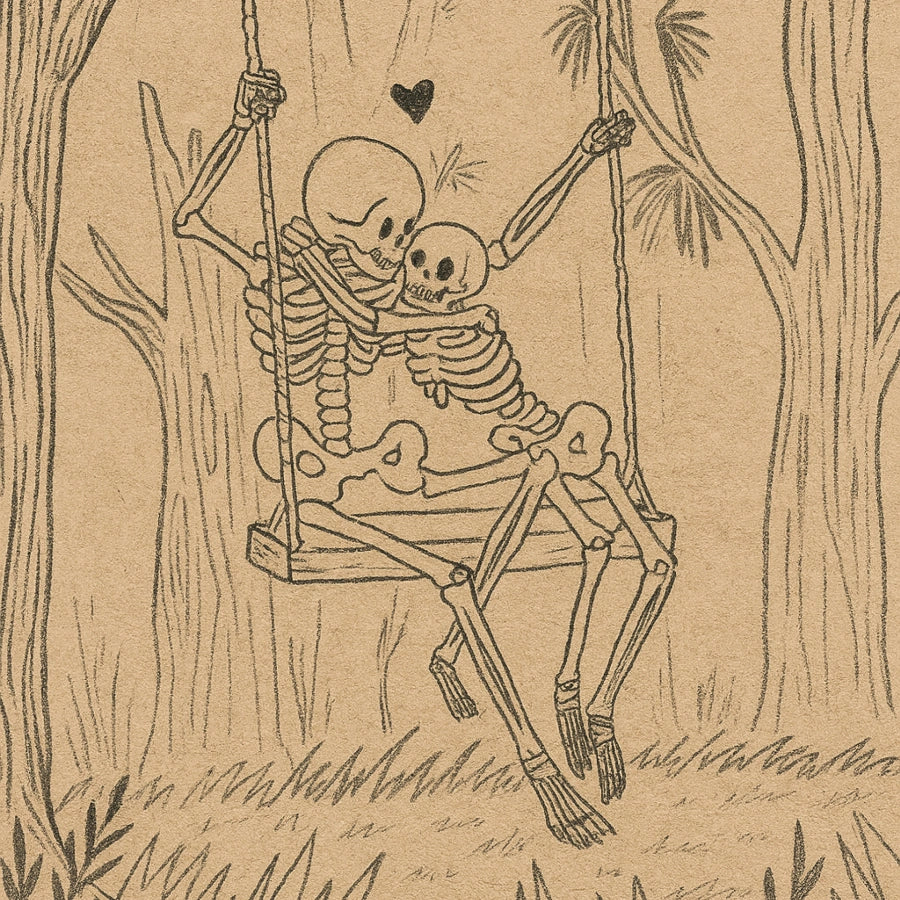 Skeleton Couple Swing Print – Romantic Gothic Halloween Art