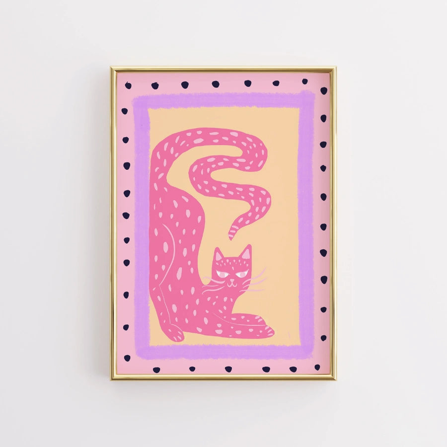 Arte murale con gatto rosa – Poster di animali massimalisti
