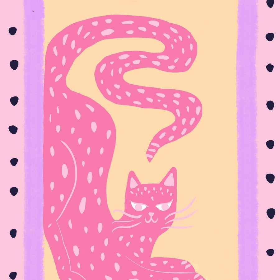 Pink Cat Wall Art – Maximalist Animal Poster