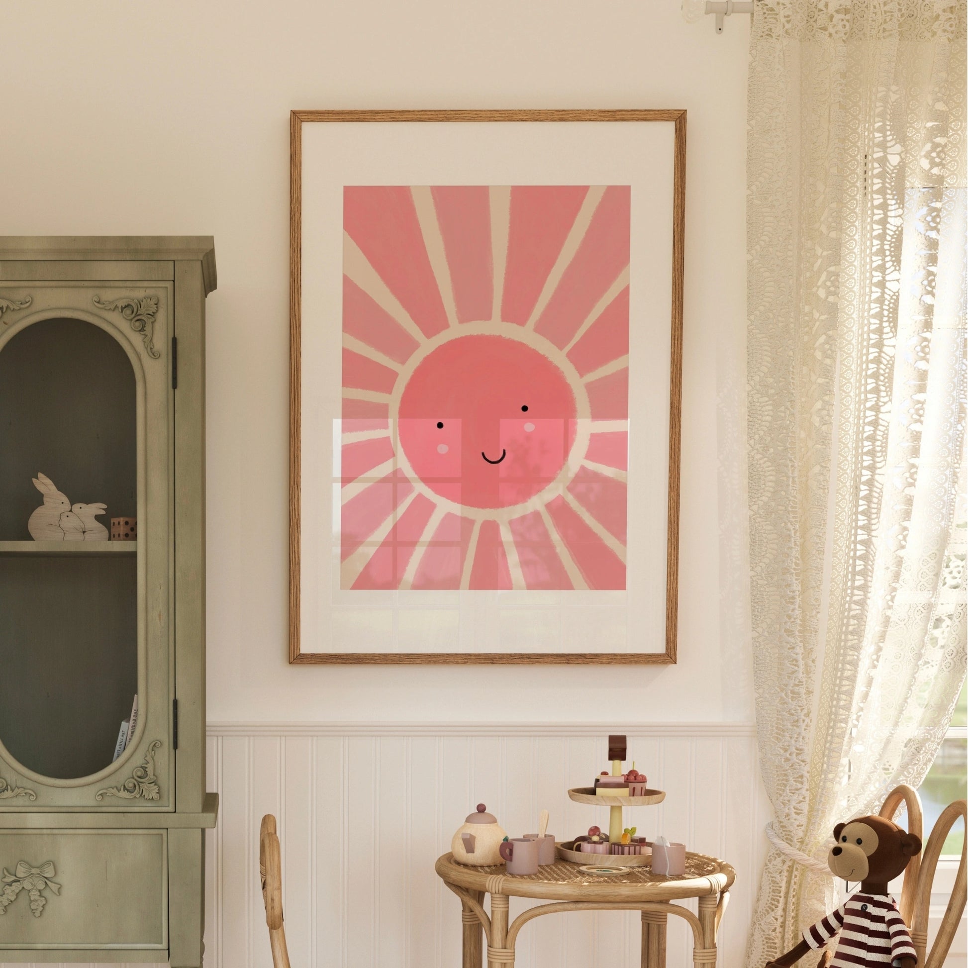 Pink Sunshine Wall Art – Happy Sun Poster