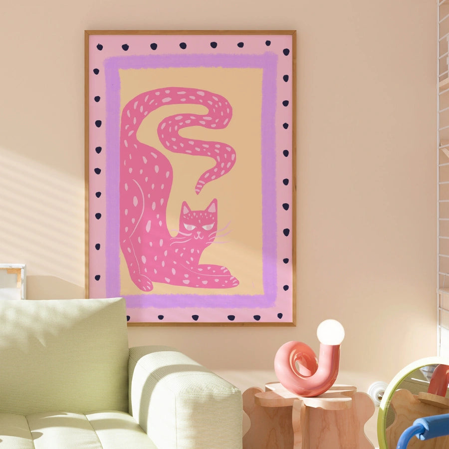 Arte murale con gatto rosa – Poster di animali massimalisti