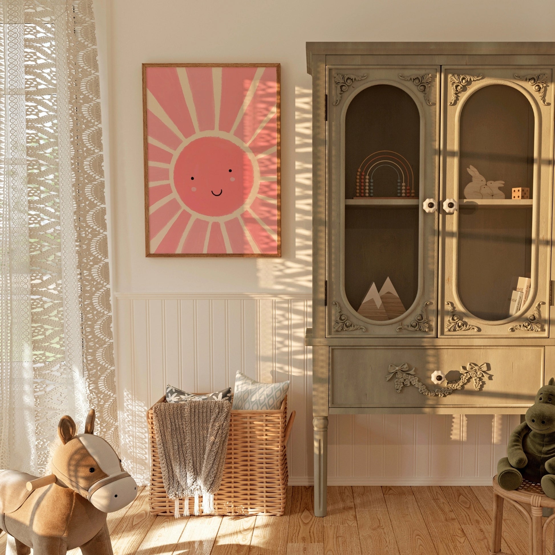 Pink Sunshine Wall Art – Happy Sun Poster