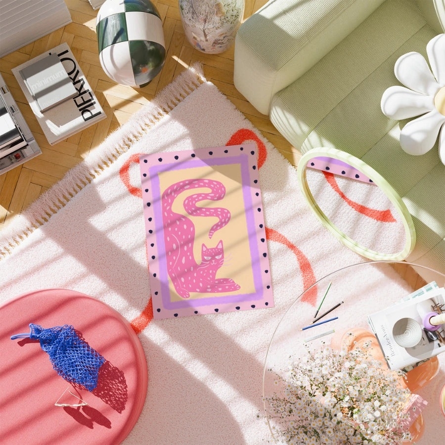 Arte murale con gatto rosa – Poster di animali massimalisti