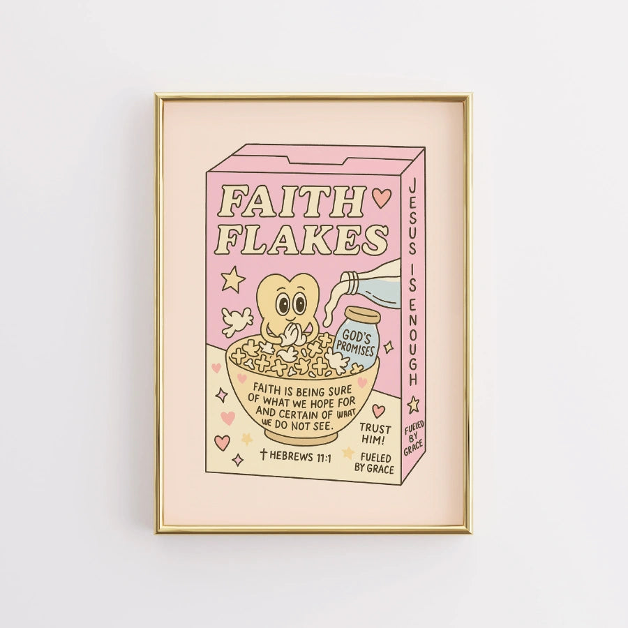 Faith Flakes Wall Art – Cute Cereal Box Bible Verse Poster