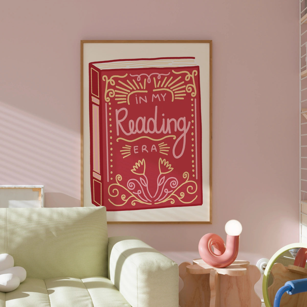 Kunstdruck „In My Reading Era“ – Ästhetische Buchkunst für die Wand, ideal für Leseratten, gemütliche Schlafzimmer und literarische Ecken