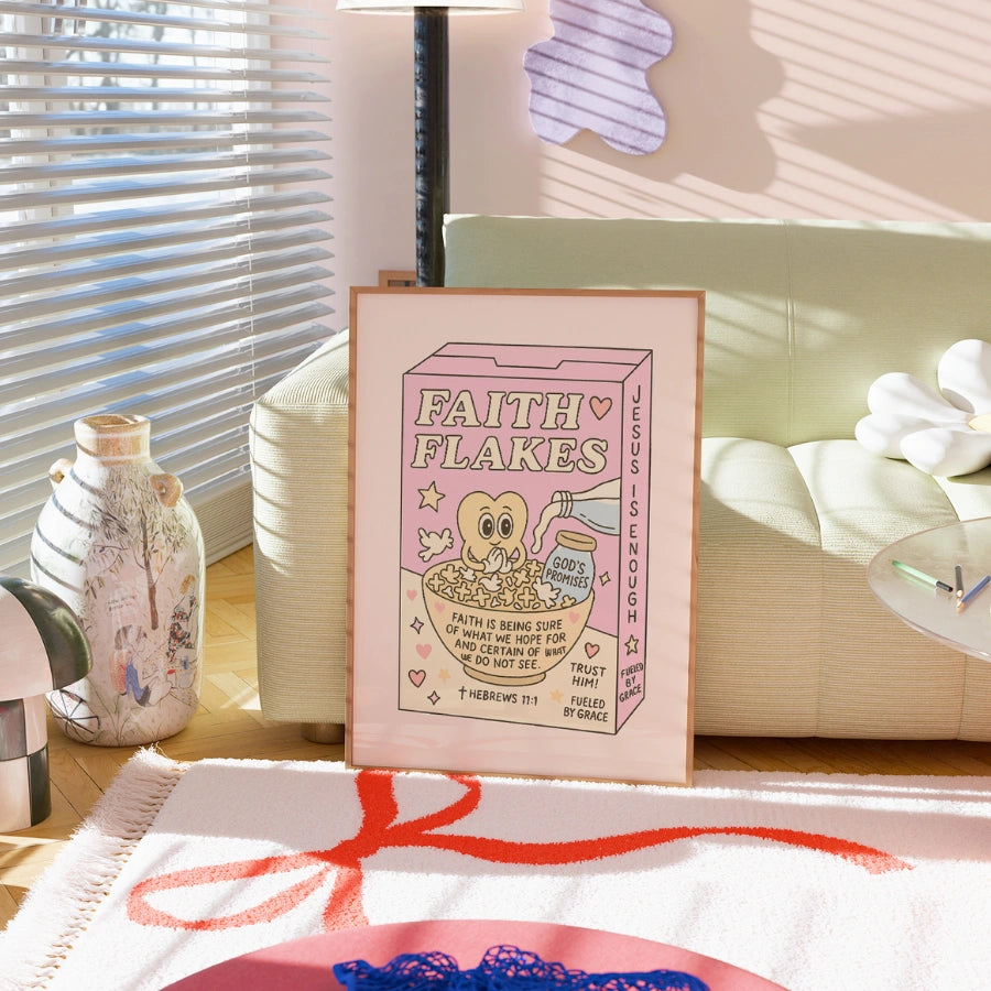 Faith Flakes Wall Art – Cute Cereal Box Bible Verse Poster