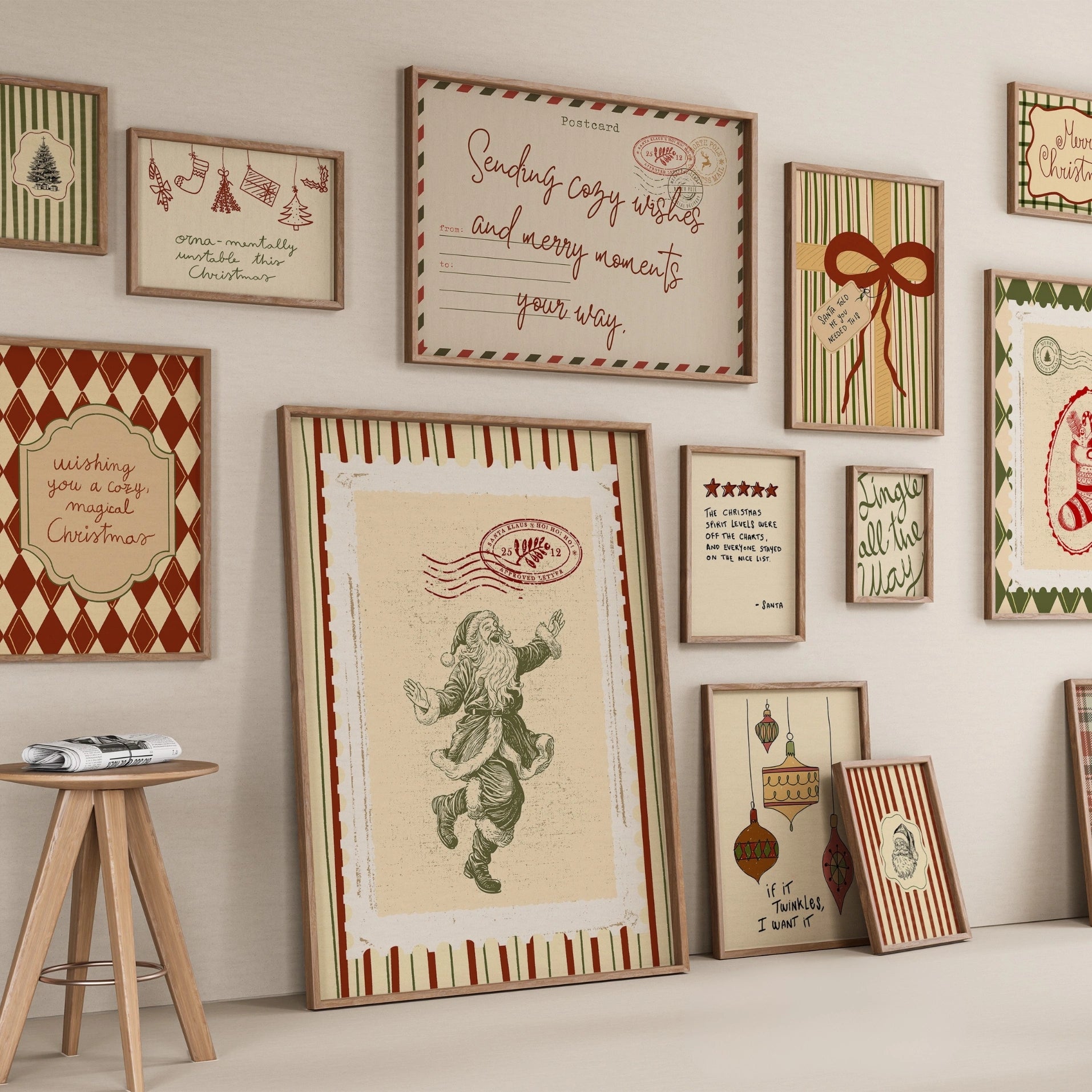 Hand-Drawn Christmas Set of 17 Prints