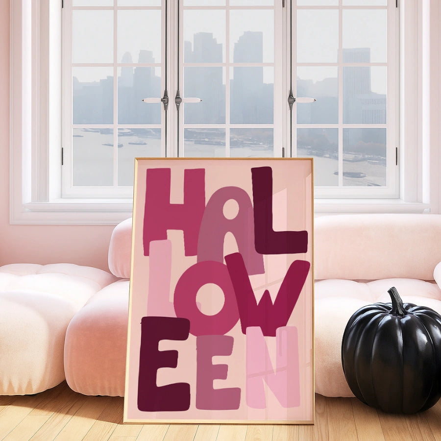 Moderner Halloween-Schriftzug-Druck – Wandbild in kräftigem Pink