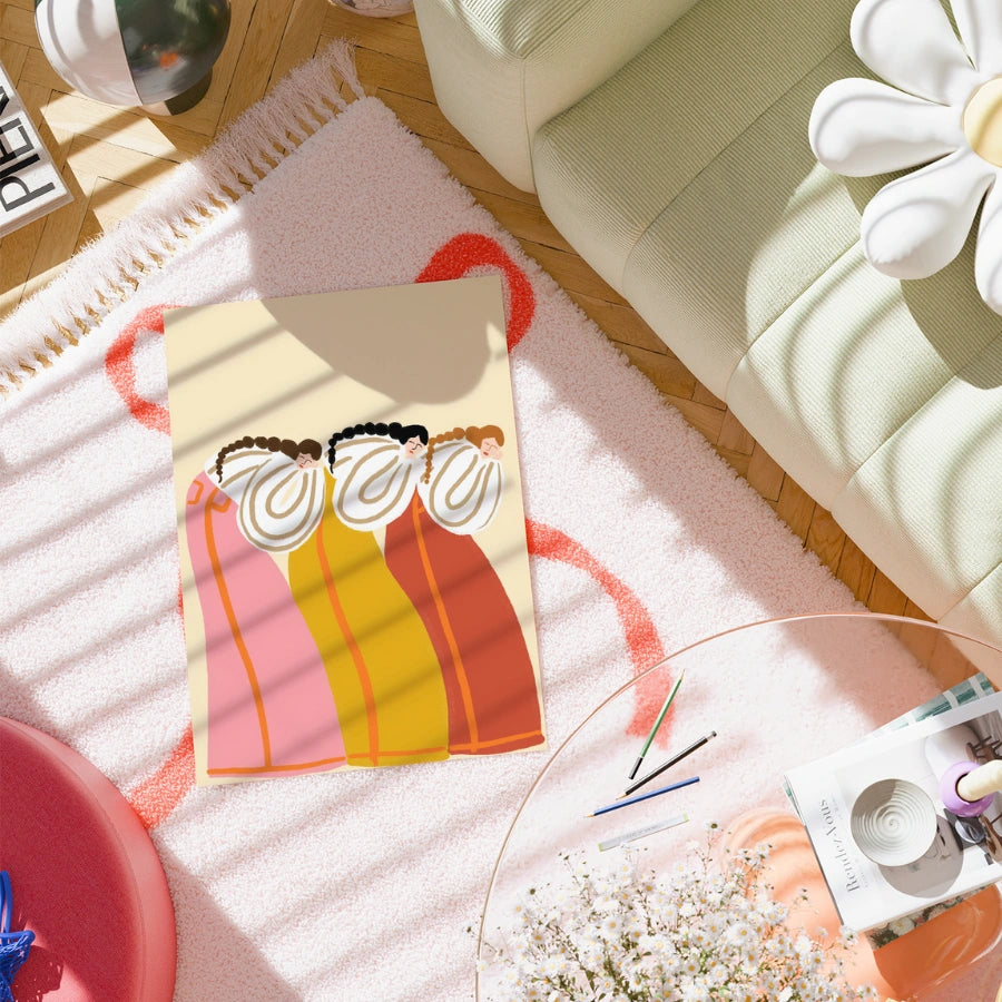 Sisterhood Boho Wall Art – Folk femminile nei toni del tramonto 