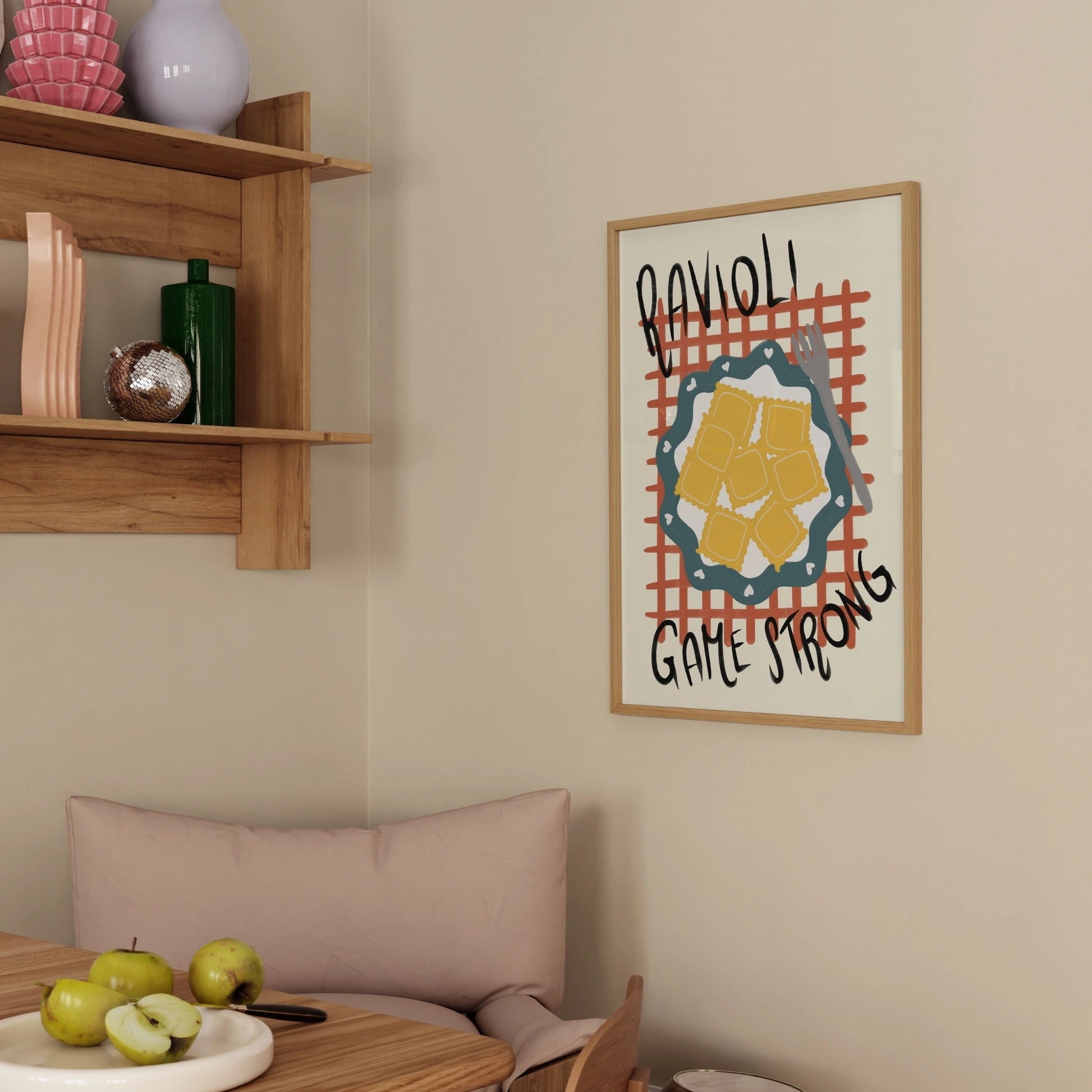 Decorazione murale per la tavola da pranzo italiana – Stampa di pasta, vino e cucina