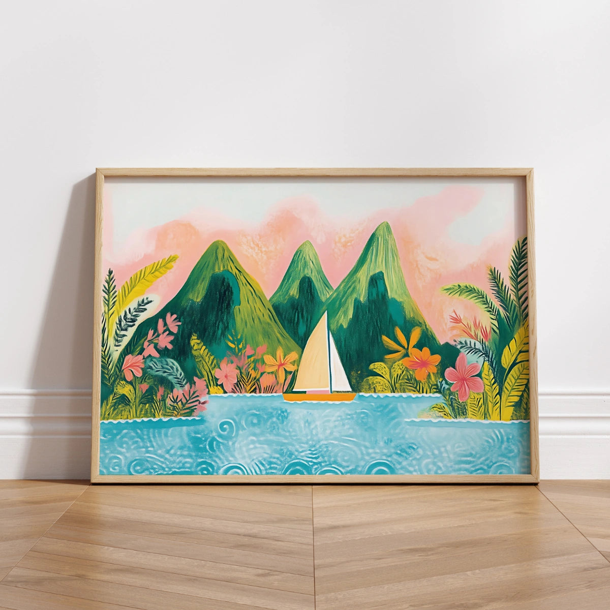 Tropical Sailing Wall Art – Colorful Island Print