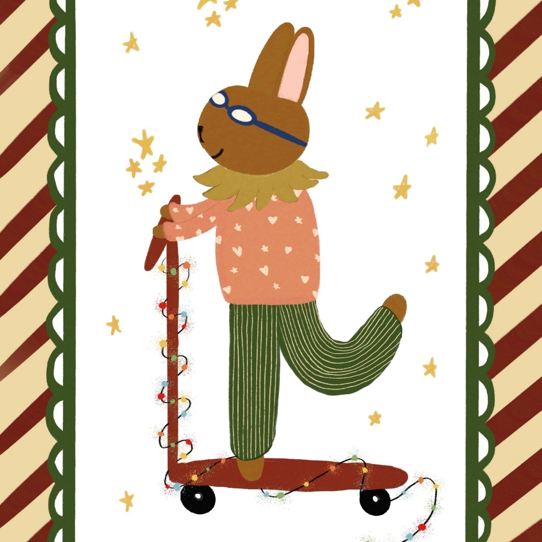 Christmas Bunny on Scooter Nursery Print