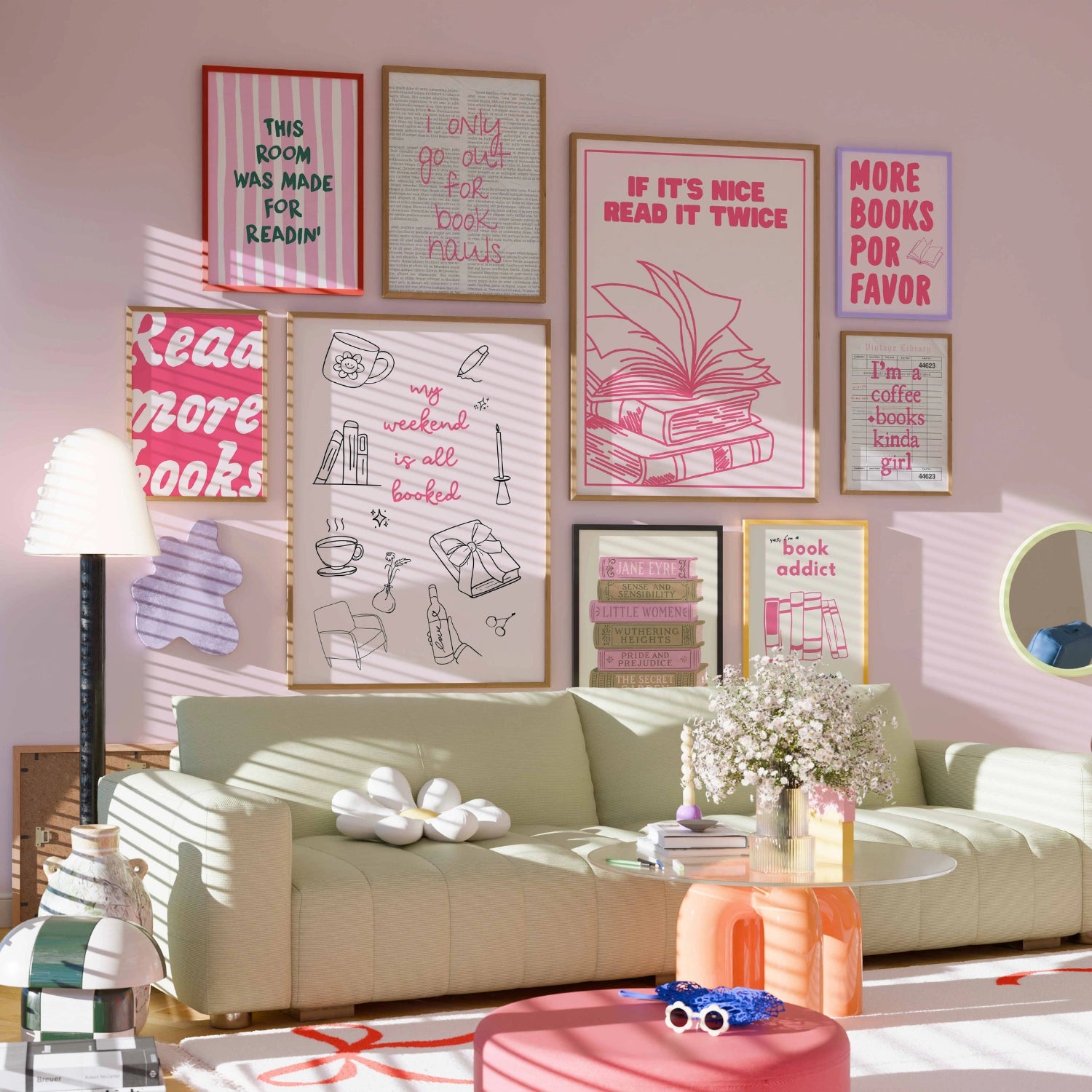 Handmade Pink Bookish Decor, over 100 prints