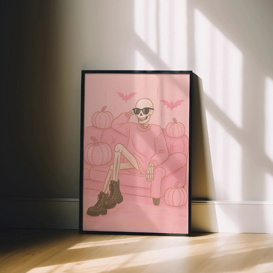 Funny Skeleton Halloween Printable – Pink Preppy Couch Vibes Wall Art