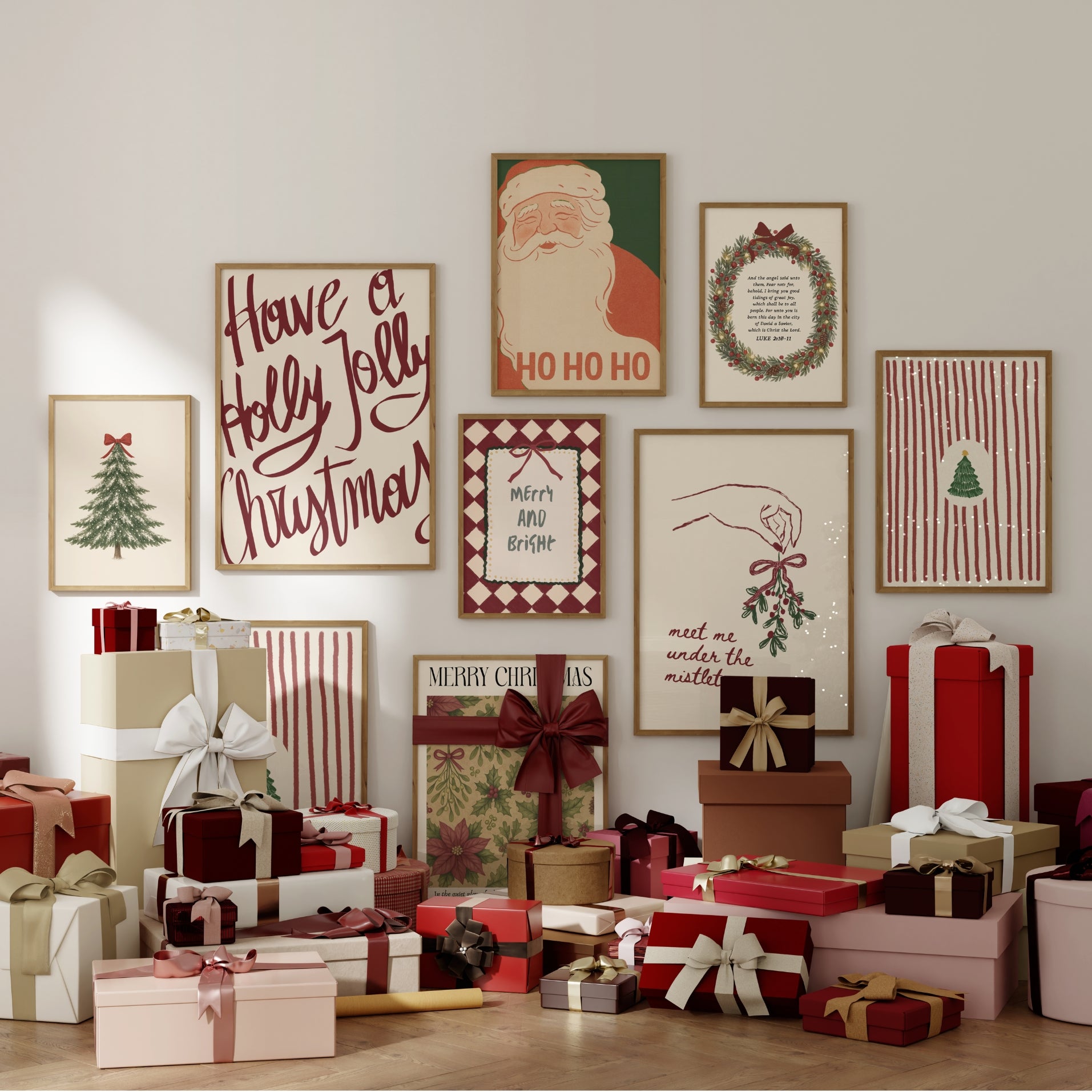 Hand-Drawn Vintage Holiday Set of 16 Prints