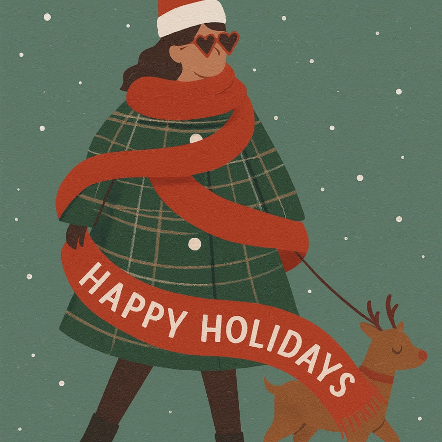 Happy Holidays Wall Art – Trendy Christmas Woman Print