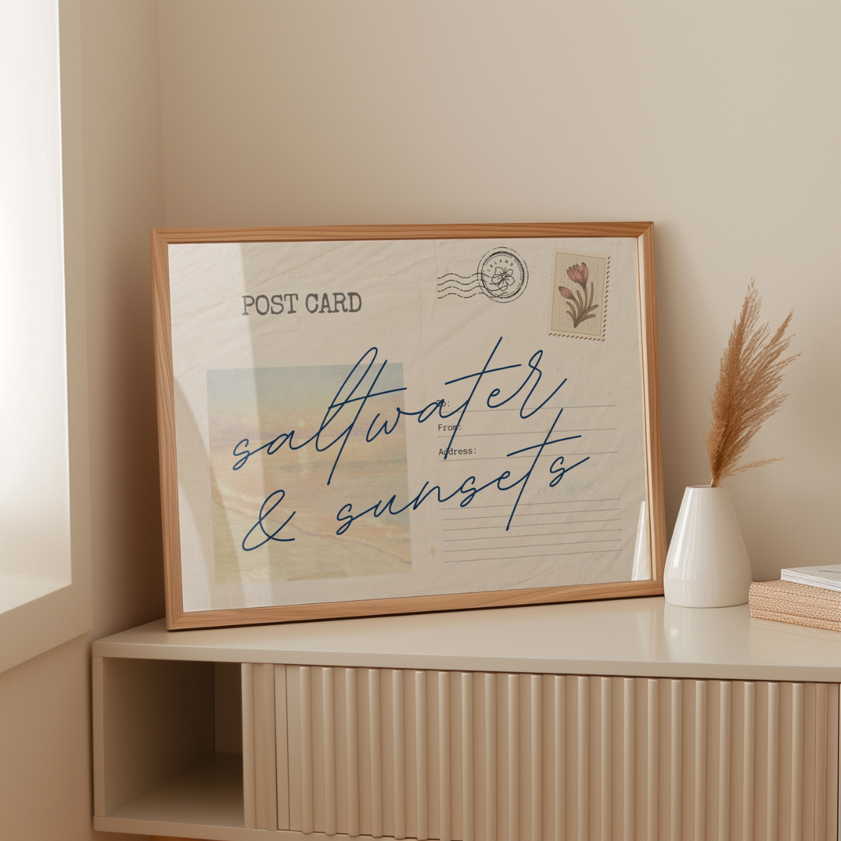 Saltwater and Sunsets Wall Art – Coastal Vintage Postcard Print