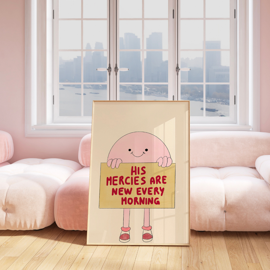 His Mercies Christian Wall Art – Cute Morning Bible Verse Print