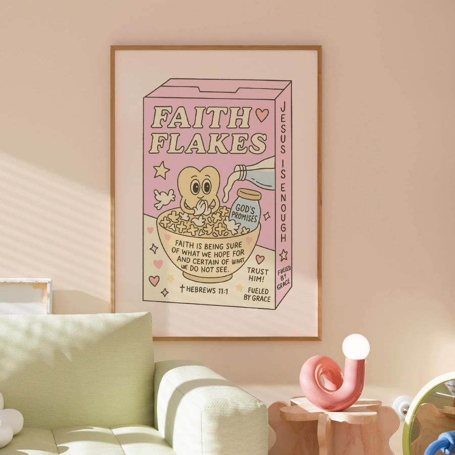 Faith Flakes Wall Art – Cute Cereal Box Bible Verse Poster