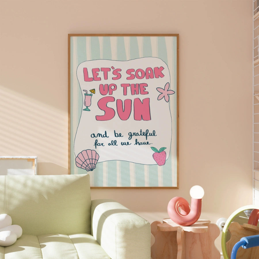 Wandbild „Genieß die Sonne“ – Sommerlicher Kunstdruck mit Zitat