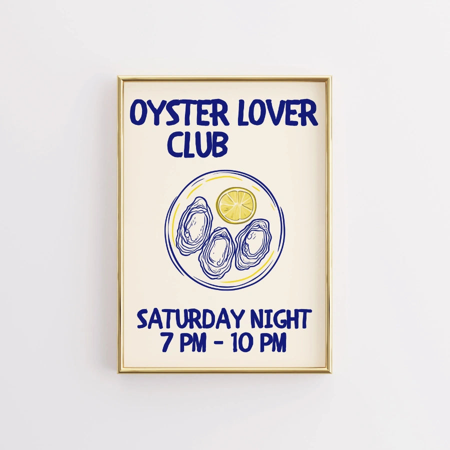 Oyster Lover Club Wall Art - Coastal Kitchen Print