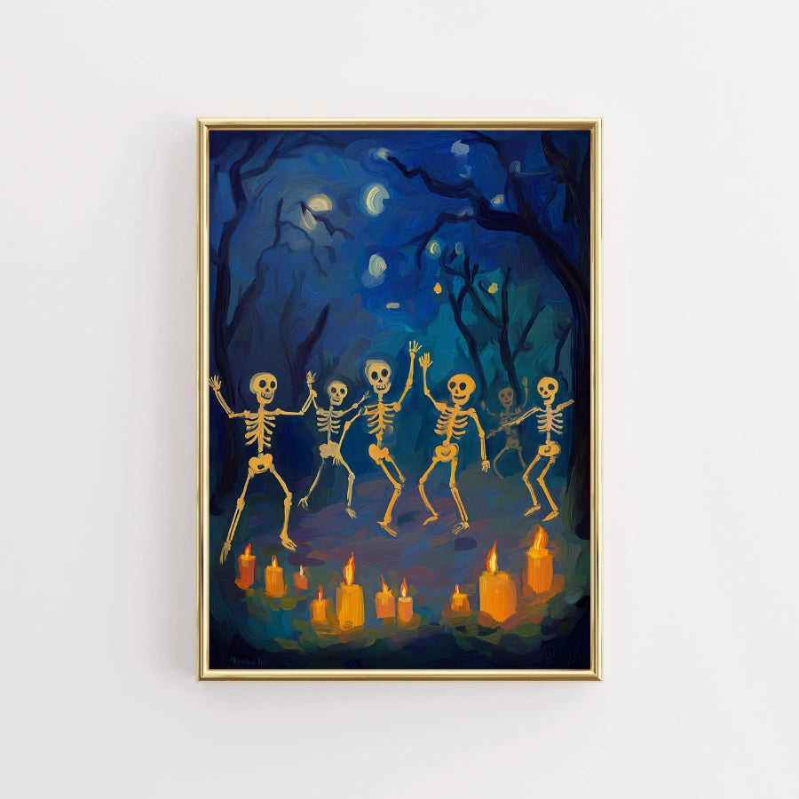 Dancing Skeletons Halloween Print – Spooky Forest Wall Art