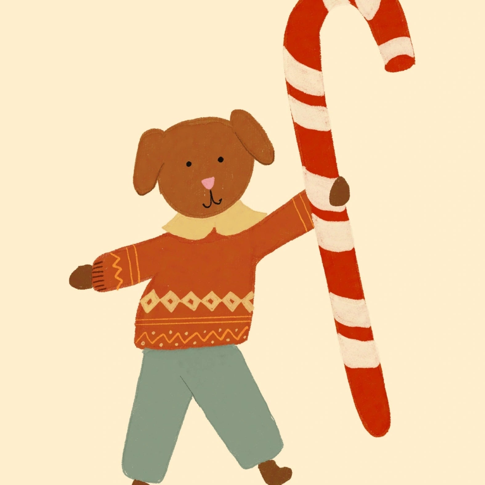 Christmas Puppy with Candy Cane