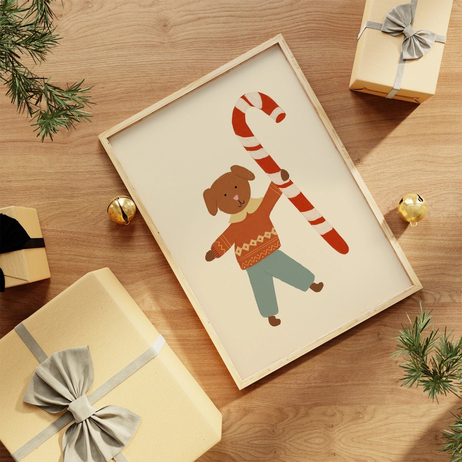 Christmas Puppy with Candy Cane