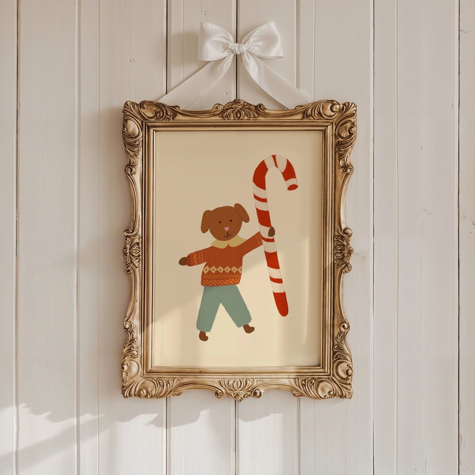 Christmas Puppy with Candy Cane