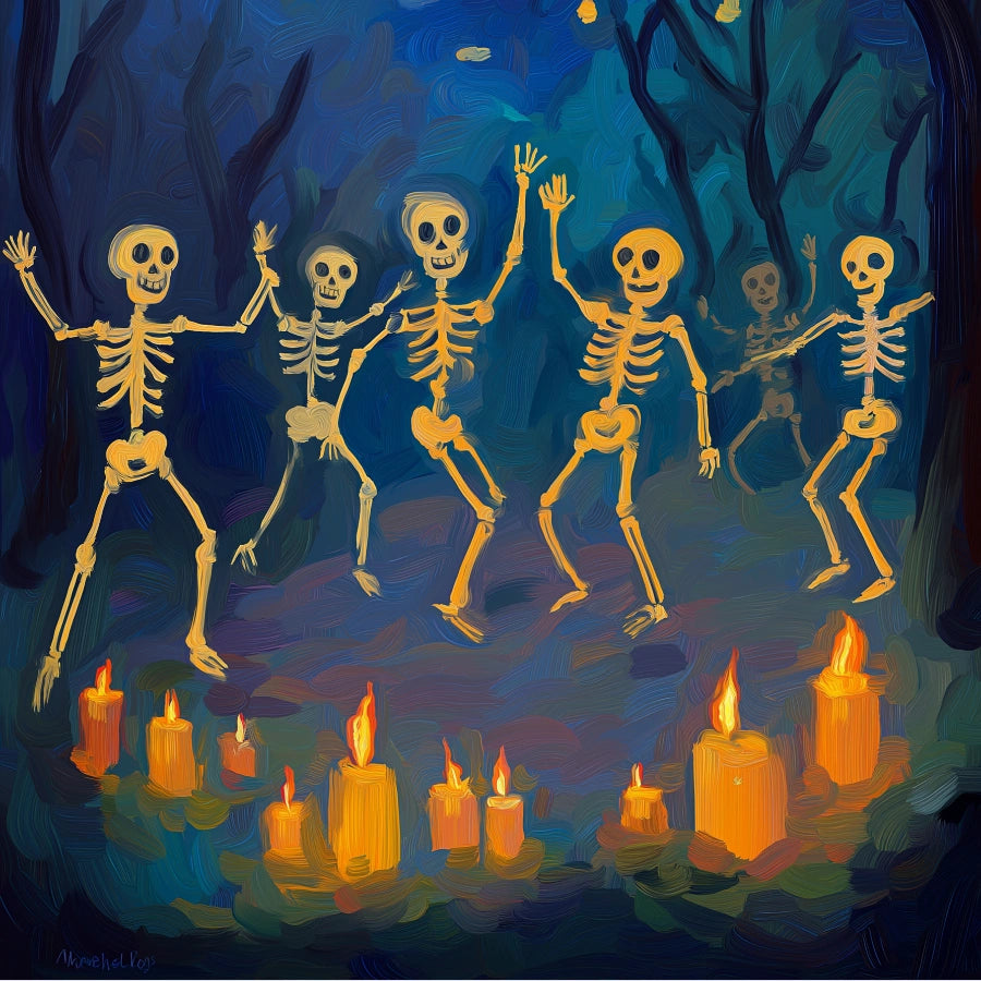 Dancing Skeletons Halloween Print – Spooky Forest Wall Art