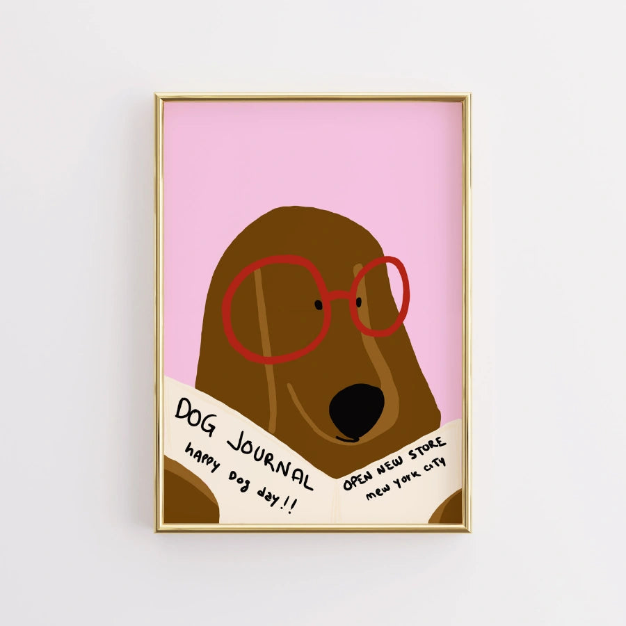Dog Reading Newspaper Wall Art – Funny Maximalist Dog Print