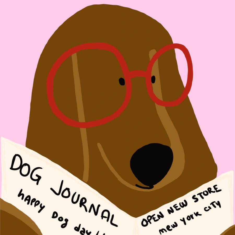 Wandbild: Hund liest Zeitung – Lustiger maximalistischer Hundedruck