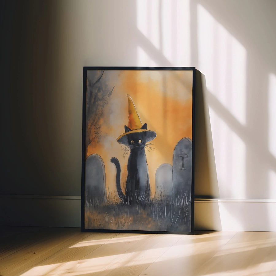 Black Cat Halloween Print – Witch Cat Wall Art