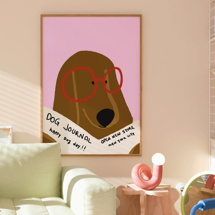 Wandbild: Hund liest Zeitung – Lustiger maximalistischer Hundedruck