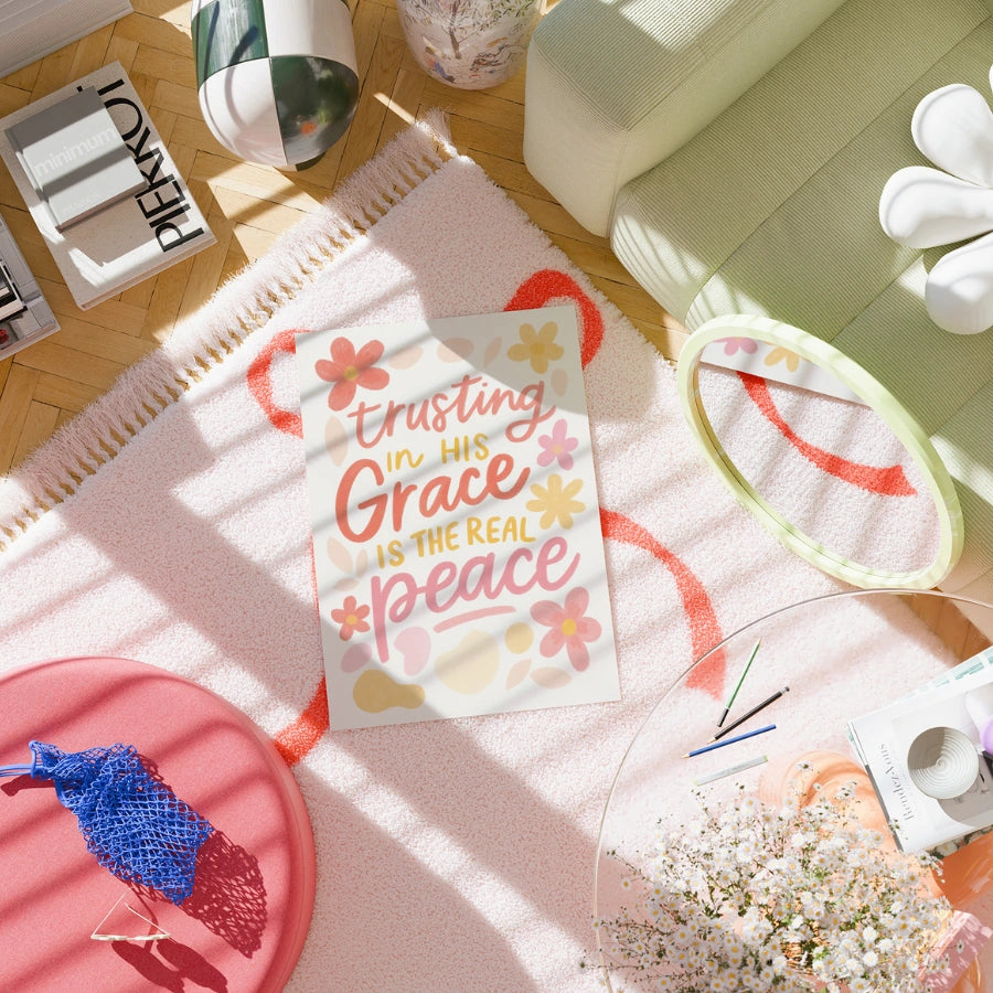 Trusting in His Grace Is the Real Peace Wall Art – Christian Floral Print