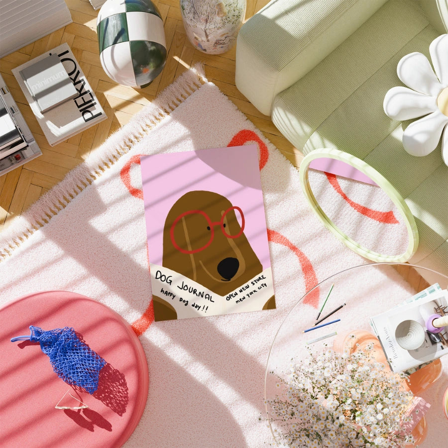 Wandbild: Hund liest Zeitung – Lustiger maximalistischer Hundedruck