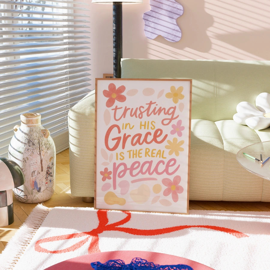 Trusting in His Grace Is the Real Peace Wall Art – Christian Floral Print