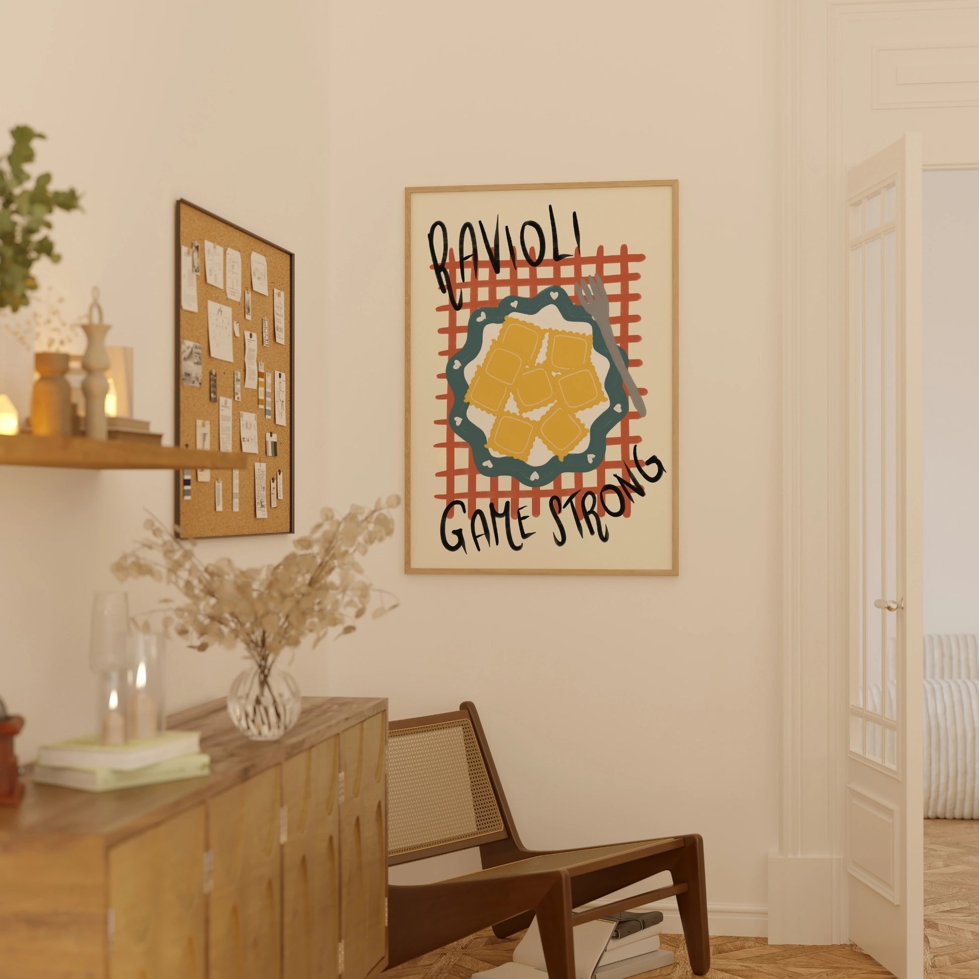 Decorazione murale per la tavola da pranzo italiana – Stampa di pasta, vino e cucina