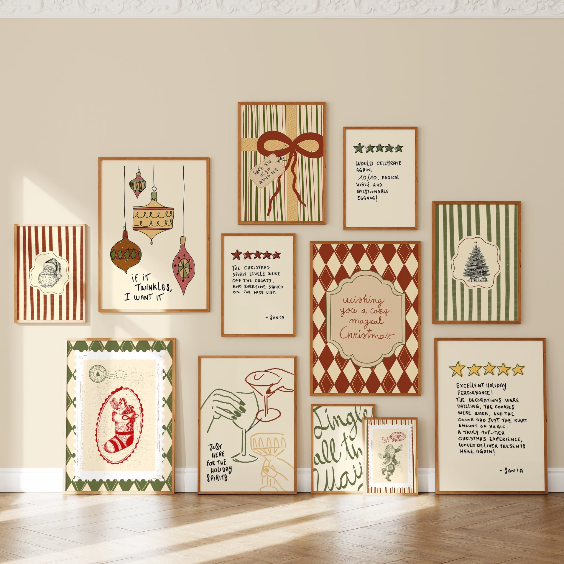 Hand-Drawn Christmas Set of 17 Prints