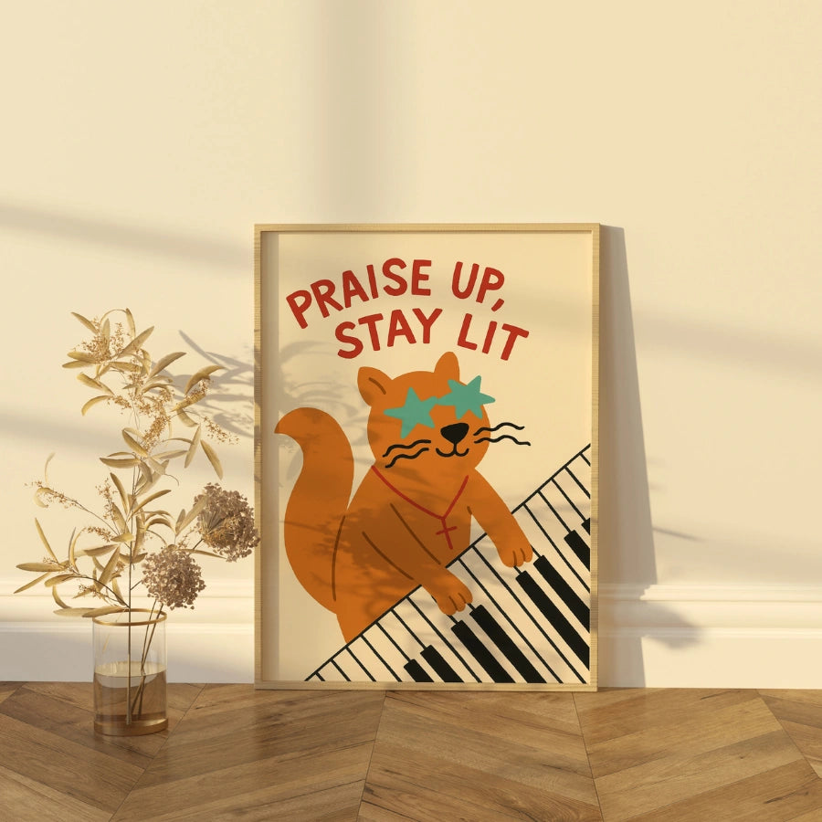 Praise Up Stay Lit Wall Art - Funny Christian Print