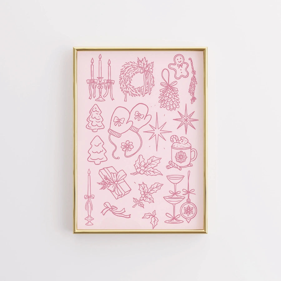 Christmas Line Art – Holiday Doodles Poster