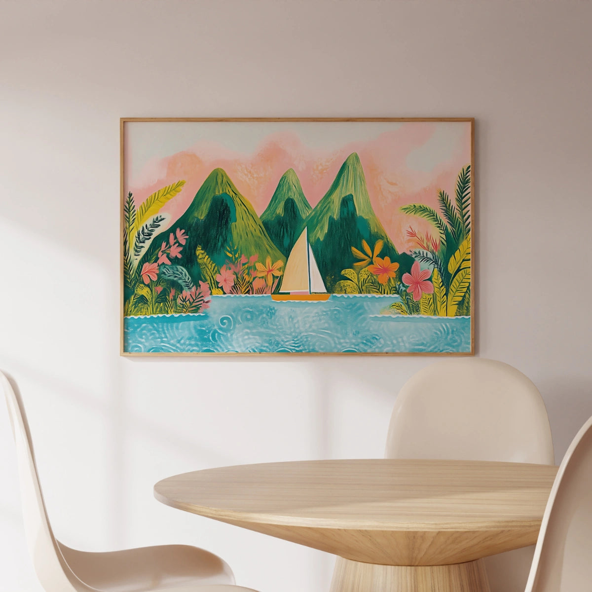 Tropical Sailing Wall Art – Colorful Island Print
