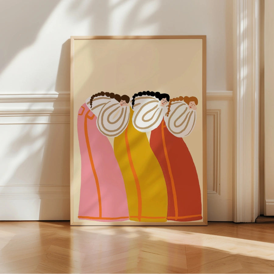 Sisterhood Boho Wall Art – Folk femminile nei toni del tramonto 