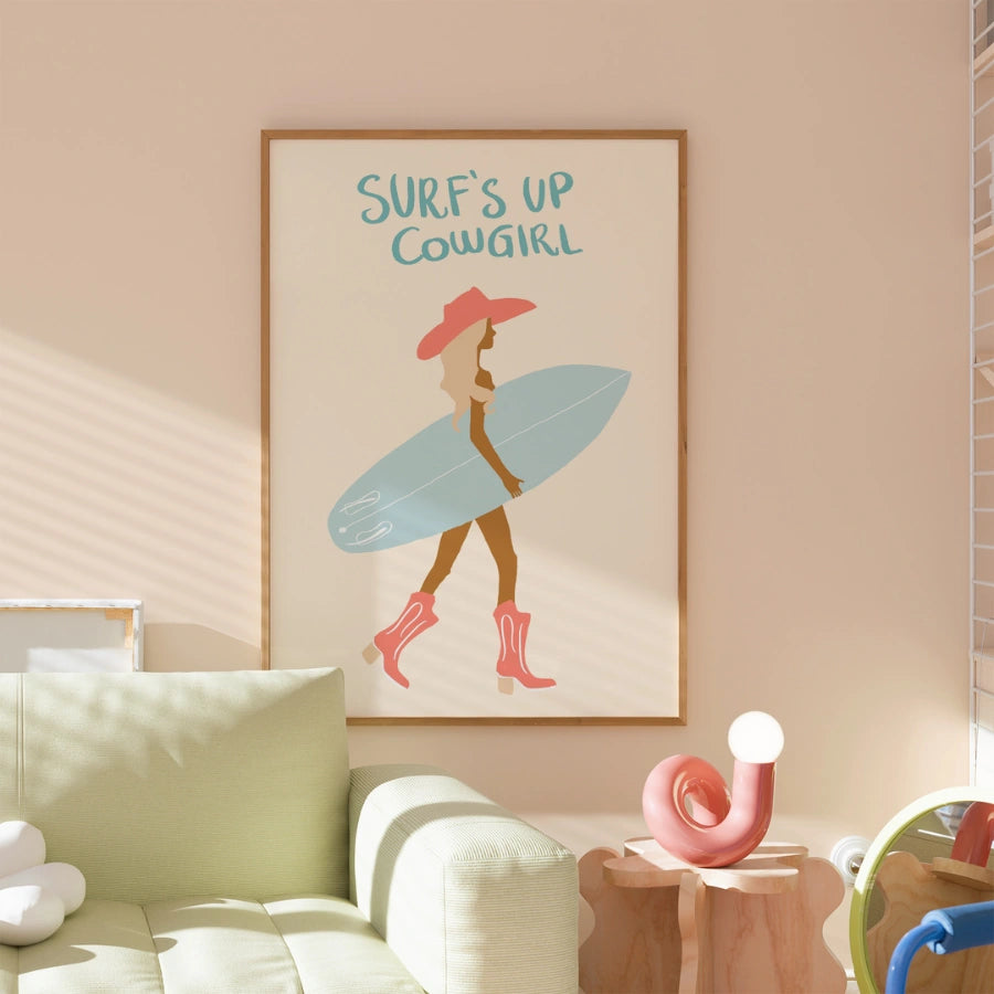 Surf’s Up Cowgirl Wall Art - Coastal Cowgirl Poster