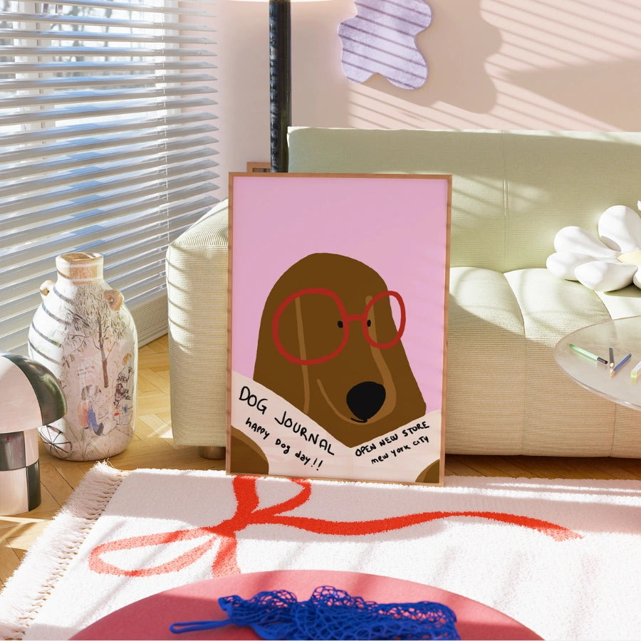 Wandbild: Hund liest Zeitung – Lustiger maximalistischer Hundedruck